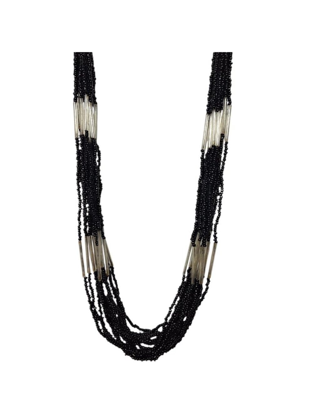 Vintage Liquid Silver Beaded Necklace Multi Strand Native Southwestern Layered